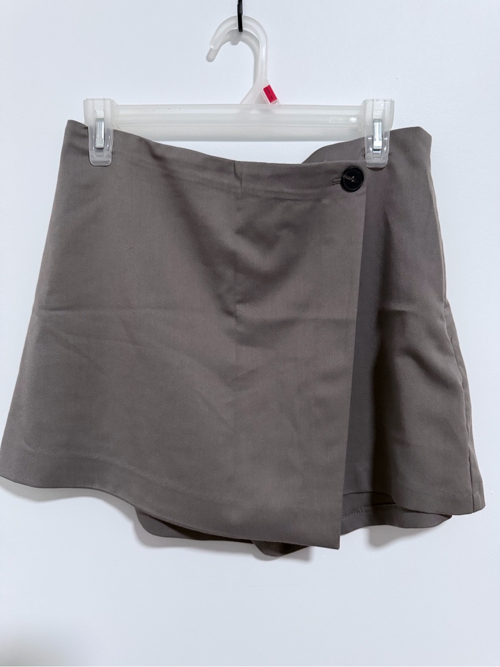 H&M Taupe Wrap-Front Skort with Black Button
